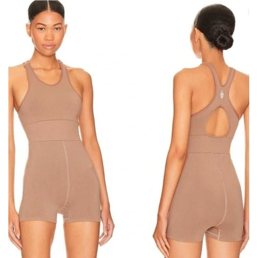 Free People Movement Size M/L Every Single Time Runsie Moonrock Tan Bodysuit